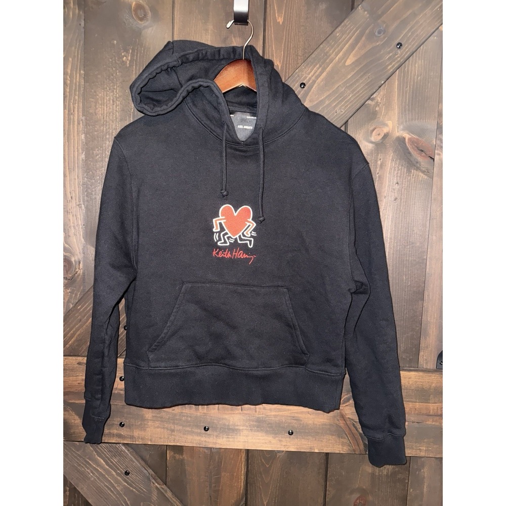Axel Arigato Keith Haring 2014 Women's‎ Sz S Black Hoodie RARE Big Graphic Heart